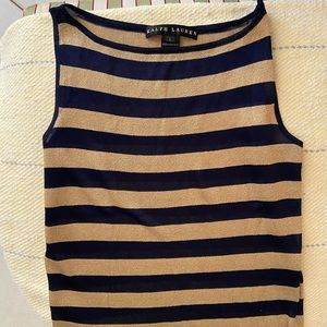 Vintage Ralph Lauren Blue & Gold Striped Lurex Knit Top - Nautical - Size L